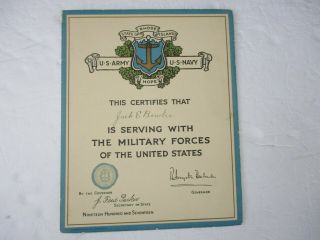 Wwi Army State Military Service Certificate Rhode Island Named 1917 Navy Ww1