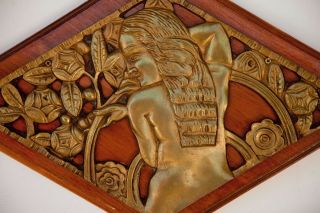 VINTAGE Art Nouveau Brass / Wood Wall Plaque 5