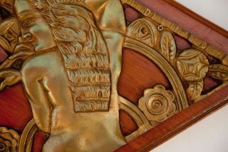 VINTAGE Art Nouveau Brass / Wood Wall Plaque 8
