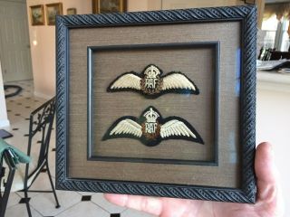 2 Framed Raf Royal Air Force Patches Bat Wing 4 1/4 And 4 1/2 Inch Wide