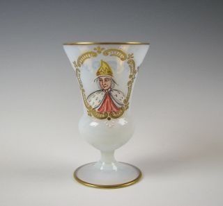 Antique 19th Century Hand Enamel Opalescent Glass Footed Beaker Tumbler