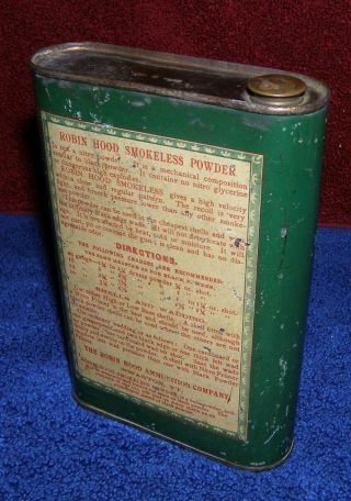 ROBIN HOOD smokless powder shotgun tin Circa early 1900s Swanton Vermont dupont 10