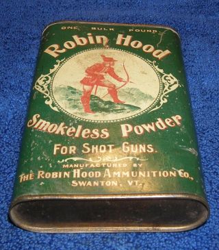 Robin Hood Smokless Powder Shotgun Tin Circa Early 1900s Swanton Vermont Dupont