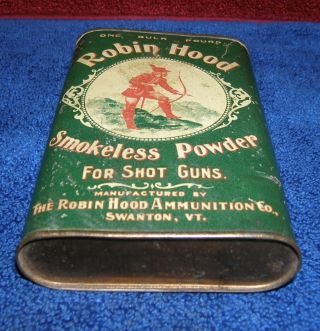 ROBIN HOOD smokless powder shotgun tin Circa early 1900s Swanton Vermont dupont 6