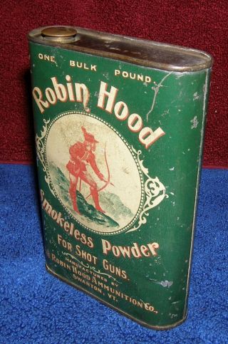 ROBIN HOOD smokless powder shotgun tin Circa early 1900s Swanton Vermont dupont 8