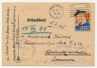 German Feldpost Letter With Anti - Churchill Propaganda Stamp (32)