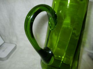 Victorian Green Glass Mary Gregory Hand Painted Enameled Pitcher 10 1/4 