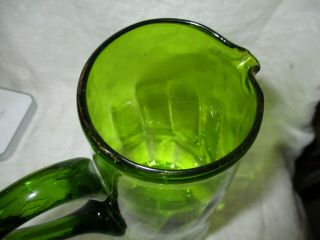 Victorian Green Glass Mary Gregory Hand Painted Enameled Pitcher 10 1/4 