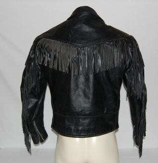 Vintage Schott Men ' s Motorcycle Fringed Black Leather Jacket Size 40 3