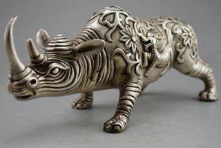 Chinese old copper plating silver Beast Kirin The rhino Rhinoceros Statue f02 2