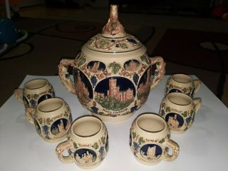 Vintage Ceramic Soup Tureens German Cider Punch Bowl 6 Mugs