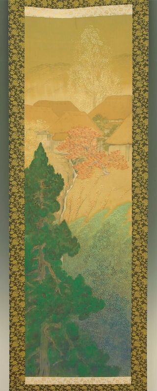 掛軸1967 Japanese Hanging Scroll " Autumn Country Scenery " @e264