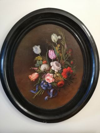 Antique Flowers Still Life Oil Painting On Canvas Dutch Floral Painting 1940c