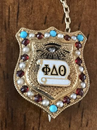 Circa 1870Phi Delta Theta Badge - 14k Gold Diamond Antique Fraternity Shield Pin 3