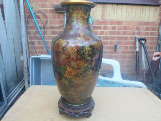Vintage Chinese ? Cloisonne 10 " Vase With Multi Small Flower Design With Stand