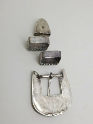 Vintage Native Sterling Silver Navajo Inlay Turquoise Mop Belt Buckle - Tip - Ends 3