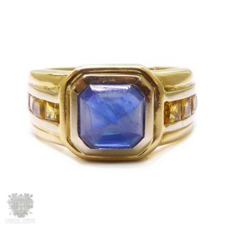 Estate Solid 18k Gold 2ct Natural Blue Sapphire & Yellow Ring Val $5200 Handmade