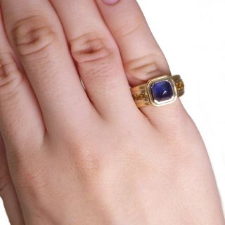 Estate solid 18k gold 2ct natural blue sapphire & yellow ring val $5200 handmade 3