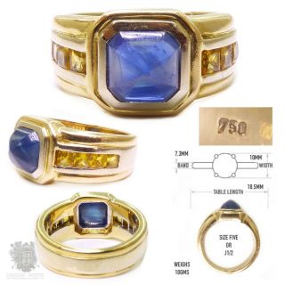 Estate solid 18k gold 2ct natural blue sapphire & yellow ring val $5200 handmade 4