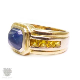 Estate solid 18k gold 2ct natural blue sapphire & yellow ring val $5200 handmade 5