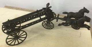 Antique Cast Iron Horse Drawn Fire/ladder Wagon 2 Toy