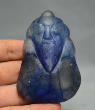 8cm Rare Hongshan Culture Old Blue Crystal Carved Sun God Man Amulet Pendant G03