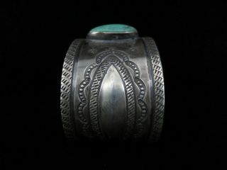 Antique Navajo Bracelet - Wide Silver and Turquoise Cuff 4