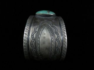 Antique Navajo Bracelet - Wide Silver and Turquoise Cuff 7
