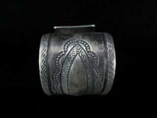 Antique Navajo Bracelet - Wide Silver and Turquoise Cuff 8