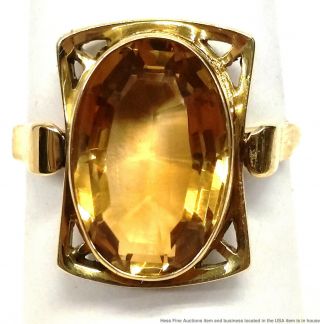 14k Yellow Gold Citrine Vintage Mid Century Ladies Fashion Ring Size 6.  75