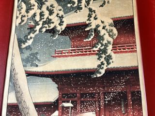 Rare Kawase Hasui Japanese Woodblock Print Snow At Zojoji Temple Shiba 6mm Seal 3