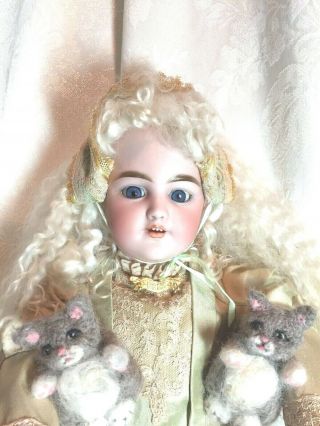 Antique Simon & Halbig Bisque 1249 Santa Doll,  French Pocket Dress & Kittens 20 "