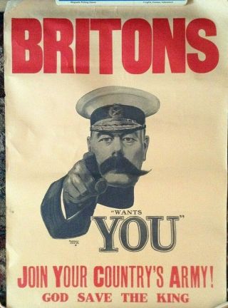 British Ww1 Military " Britons Want You " Poster