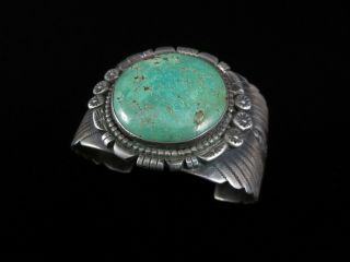 Antique Navajo Bracelet - Coin Silver And Turquoise - Large And Heavy