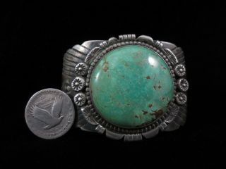 Antique Navajo Bracelet - Coin Silver and Turquoise - Large and Heavy 5