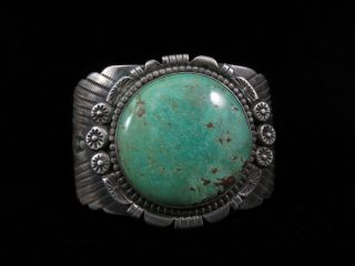 Antique Navajo Bracelet - Coin Silver and Turquoise - Large and Heavy 7