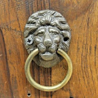 Antique Style Rustic Cast Iron Lion Face Door Knocker With Brass Ring 001