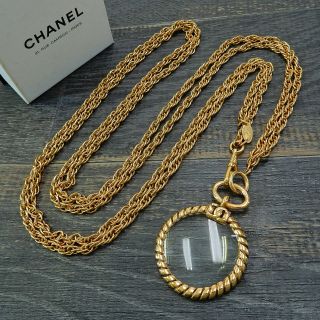 Chanel Gold Plated Cc Logos Loupe Charm Vintage Necklace Pendant 4491a Rise - On