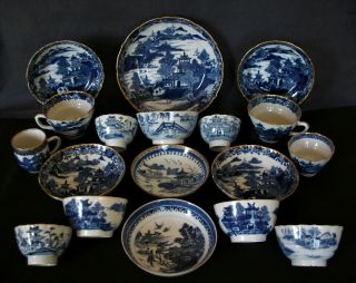 18x Piece 18th C Chinese Export Blue And White Tea Bowl Cup Saucer Vase Dish A/f
