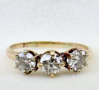 Antique.  97 Ct.  Old European Cut Diamond Three 3 Stone Engagement Ring 14k Gold