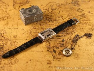 OMEGA Vintage Men ' s Wrist Watch Art Deco Sterling Silver Mens Wristwatch Swiss 2