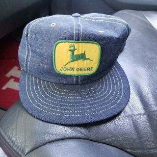 Vintage John Deere Denim Hat Made In Usa Cap Jean Louisville Ky Farm Patch