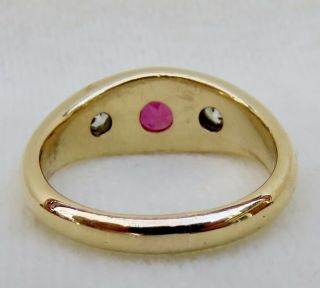 ANTIQUE VICTORIAN 1.  0 CT.  OLD EUROPEAN DIAMOND & CUSHION CUT RUBY GYPSY RING 14K 8