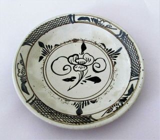Chinese Qing Folk Pottery Dish Brown & White C.  1850 - 1899 / 5.  75 " D