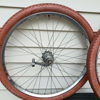 Vintage prewar Schwinn bicycle wheel set drop,  motorbike,  autocycle,  ranger,  antique 3