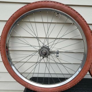 Vintage prewar Schwinn bicycle wheel set drop,  motorbike,  autocycle,  ranger,  antique 8