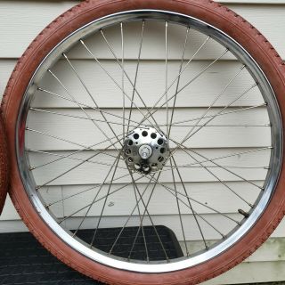 Vintage prewar Schwinn bicycle wheel set drop,  motorbike,  autocycle,  ranger,  antique 9