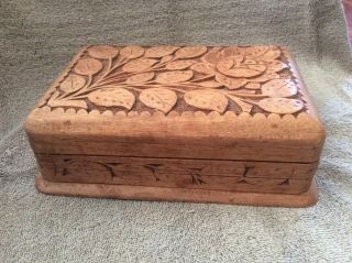 Middle East / Pakistan Antique Hand Carved Wooden Box With Unique Hidden Open.