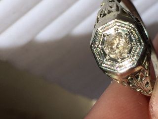 18k Filigree Halo Solitaire Diamond Vtg Sz 7 Ring Rare Antque 2.  9 Grams 40 " S