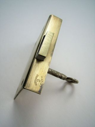 Antique brass cut cabinet drawer lock with key 2 15/16 